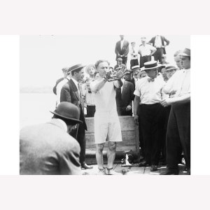 Harry Houdini Prepares to do the Overboard Box Escape ca.1912 -  Teak Wood Magnetic Hanger Frame Optional