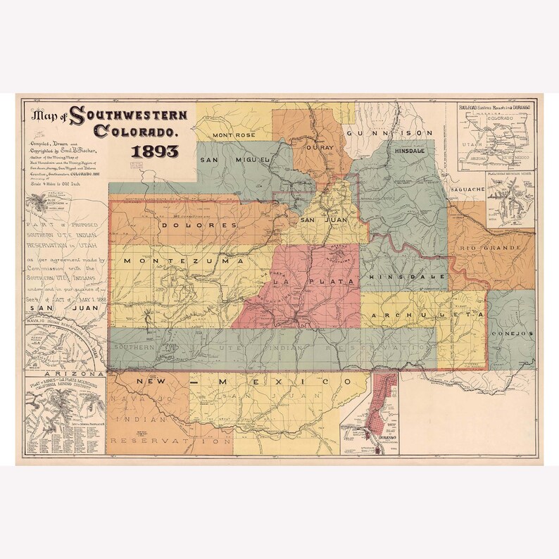 Map of Southwestern Colorado 1893 Antique Map Custom Printed - Etsy