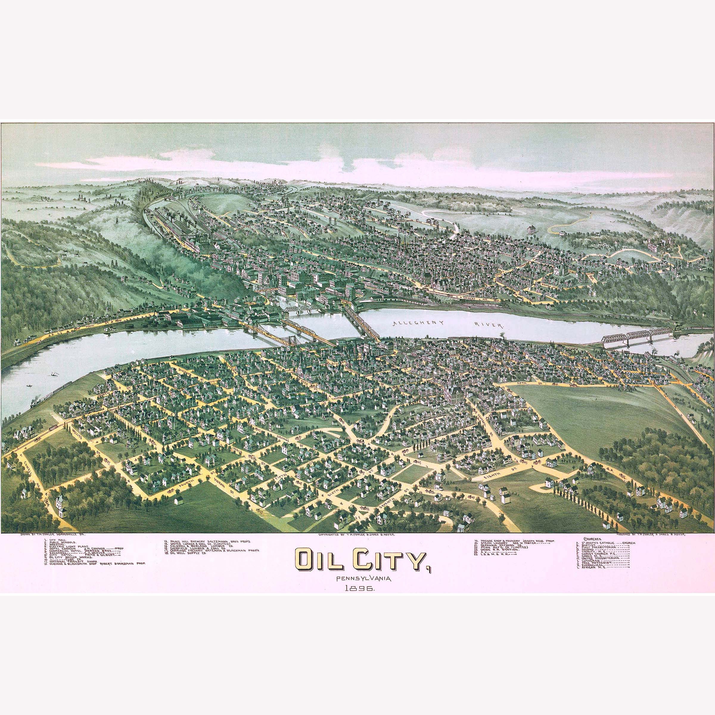 Map of Oil City Pennsylvania 1896 Antique Birdseye Map Etsy