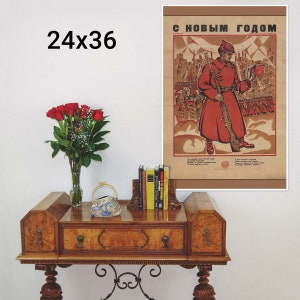 Bolshevik Poster Antique Russian Poster ca. 1918 Fine Reproduction Teak Wood Magnetic Hanger Frame Optional image 7
