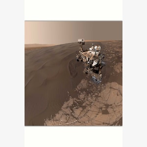 Sandy Selfie Sent from NASA Mars Rover Curiosity - Teak Wood Magnetic Hanger Frame Optional