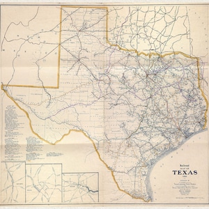 Railroad Map of Texas 1926 Antique Map Custom Printed to Order -  Teak Wood Magnetic Hanger Frame Optional