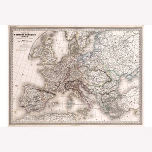 Map of French Empire in 1812; Carte de l'Empire Francais -  Teak Wood Magnetic Hanger Frame Optional