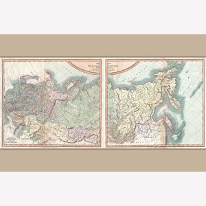 Russian Empire, Antique Map by Cary, 1799 -  Teak Wood Magnetic Hanger Frame Optional