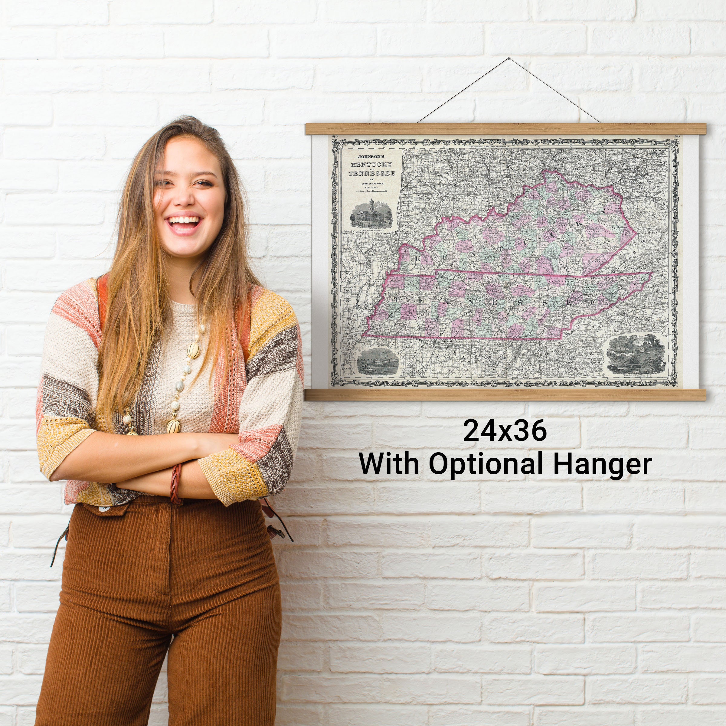 Kentucky y Tennessee; Mapa Johnson de 1862; Hermosa cartografía histórica -  Marco magnético de madera de teca (opcional) - Etsy México, image size:2400x2400