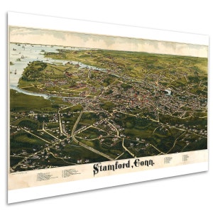 Map of Stamford, Connecticut 1883; Antique Birdseye Map; Custom Printed ...