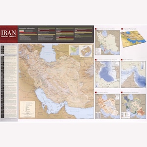CIA Map of Iran and Country Profile; Central Intelligence Agency Map -  Teak Wood Magnetic Hanger Frame Optional