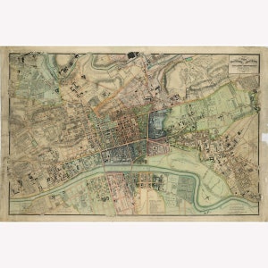 Glasgow, Scotland; Plan of the City with Latest Improvements, David Smith 1828 -  Teak Wood Magnetic Hanger Frame Optional