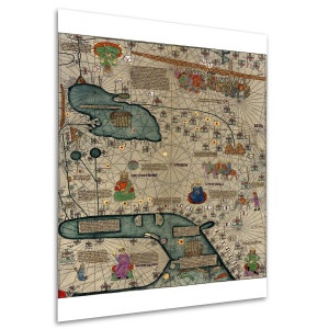 Cresques Catalan Atlas World Map 1387 Antique Map Plate 2 of 3 Teak Wood Magnetic Hanger Frame Optional image 2