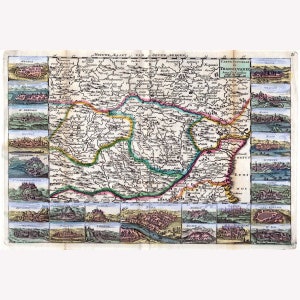 Map Of Transylvania & Moldova; Antique Map; Historic Cartography, 1710 -  Teak Wood Magnetic Hanger Frame Optional