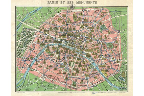Paris Aux Monuments Carte Leconte Des Annees 19 Belle Etsy