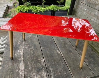Red Perspex Coffee Table with Atomic Legs