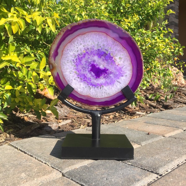 Large Purple Brazilian Agate Slice with Display Stand