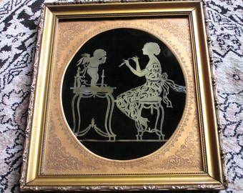 Silueta de antaño aspecto foto con Angel y amante