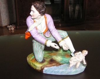 French porcelain statue of JEAN GILLE Gille 1850-1860 with angels