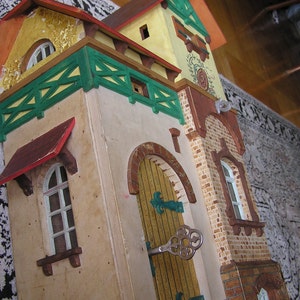 Old German Lithograph Towered Doll House