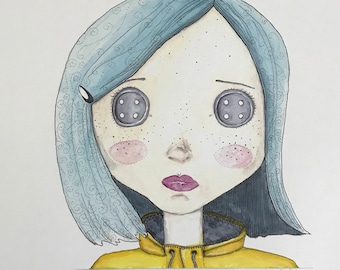 Pintura de Coraline. Impresión de obra original. Impresión, acrílico, acuarela, arte de pared, decoración del hogar.