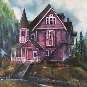 Coraline's Pink Palace. Print of Original Oil Painting. 12”x12”