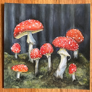 Fly Agaric Mushrooms. Print of Original. Drawlloween.