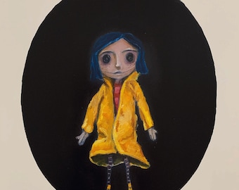 Lalka Coraline. Wydruk Drawlloween oryginalnej pracy.