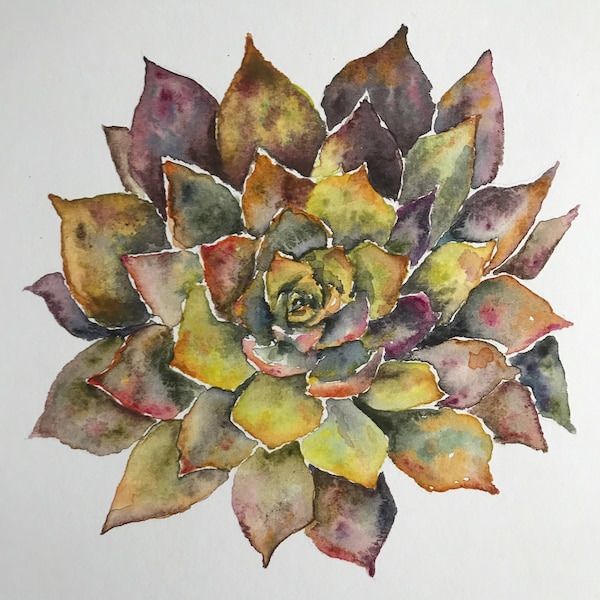 Succulent Green tones. Print of Original Work. Succulent Painting, Succulent Art, Watercolor, Acrylic, Botanical, Wall Art, Home Decor.