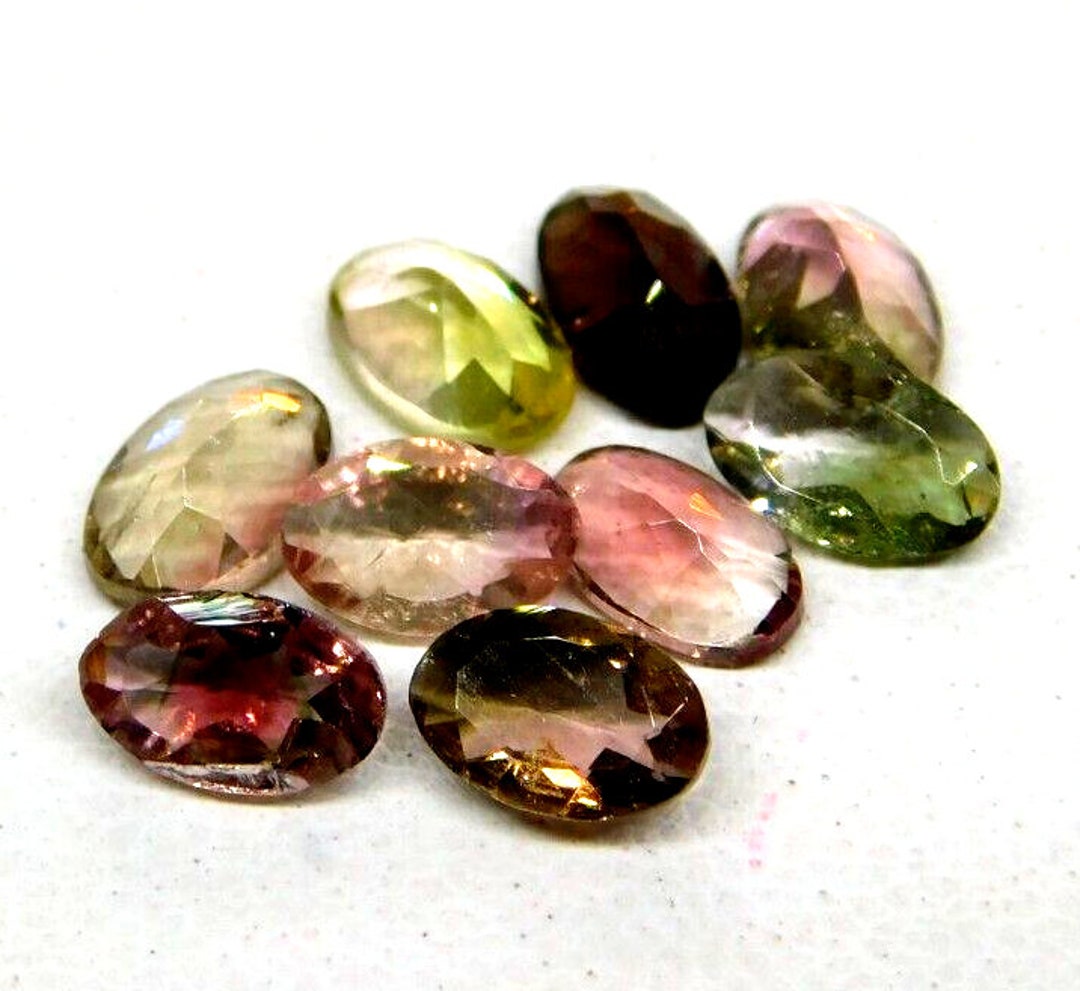 9 Bi-color Tourmaline Gemstones: 6x4 MM Oval Cut, Natural Loose Stones ...