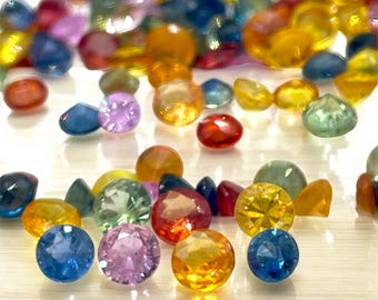 Natural Genuine Sapphire Multi Color Gemstones: 3-3.5mm Round Faceted Loose Sapphires