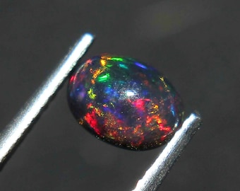 Top Grade Natural 7x5 mm Oval Ethiopian Multi Fire Black Opal Cabochon Loose Gemstones