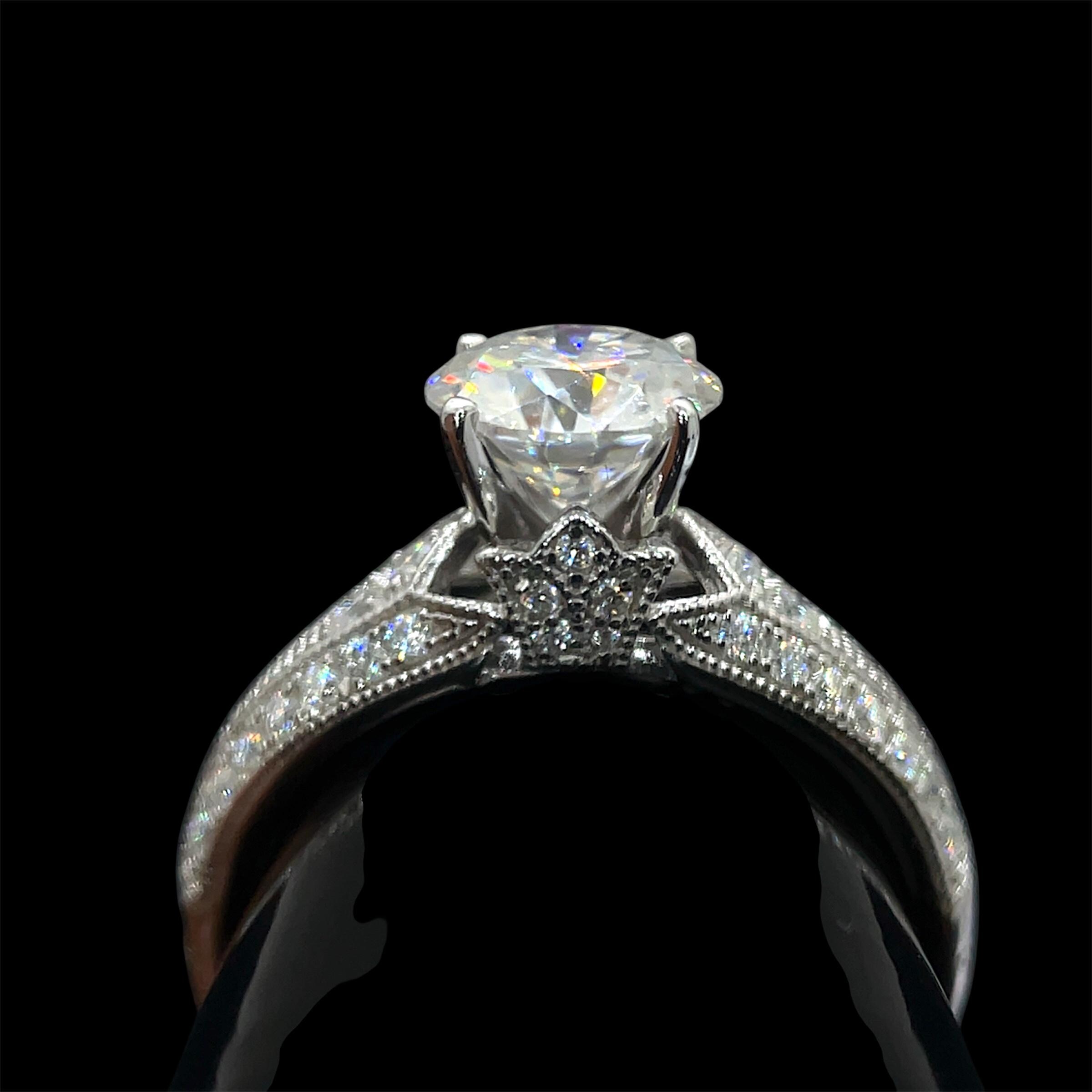 Moissanite Engagement Ring Set: 7.5mm Round DEF, Sterling Silver Bridal ...