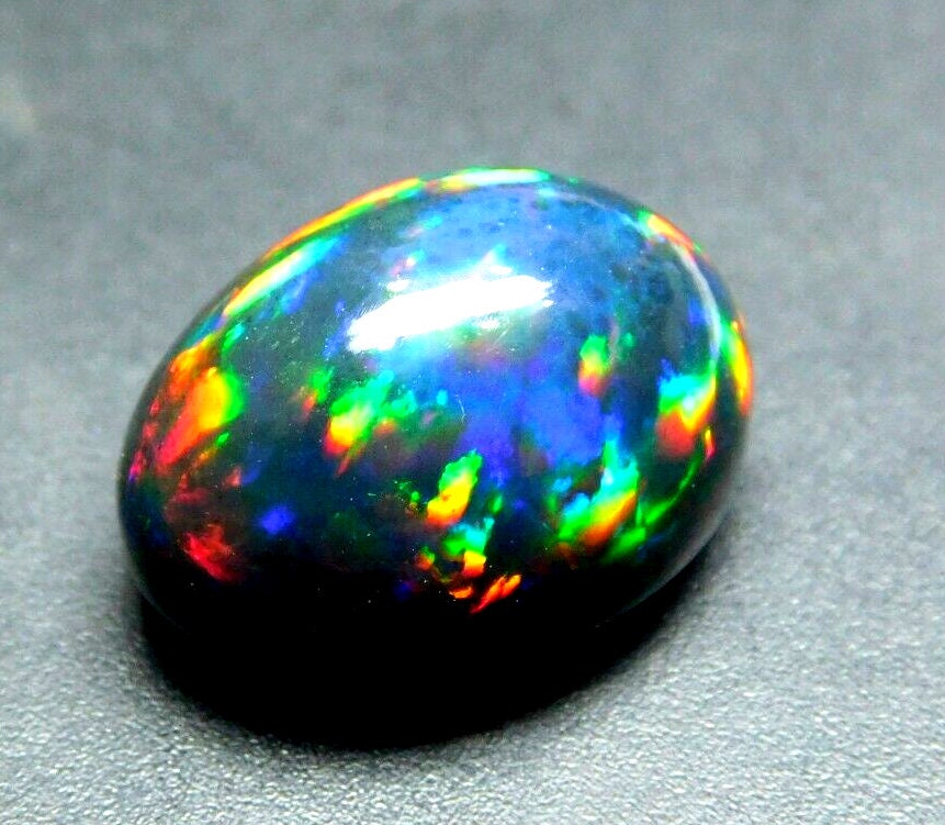 Natural Black Opal | Ethiopian Black Opal | Loose Oval Black Opal | Rainbow Fire Opal Gemstone | October Birthstone | 8.10 Cts & 16x11.5 MM
