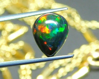 2.20 Carat High Quality Natural Black Ethiopian Rainbow Fire Opal Pear Shape Loose Gemstone