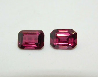 Emerald Cut Rhodolite Garnet Pair: Purple Pink Gemstones (6x8 MM)