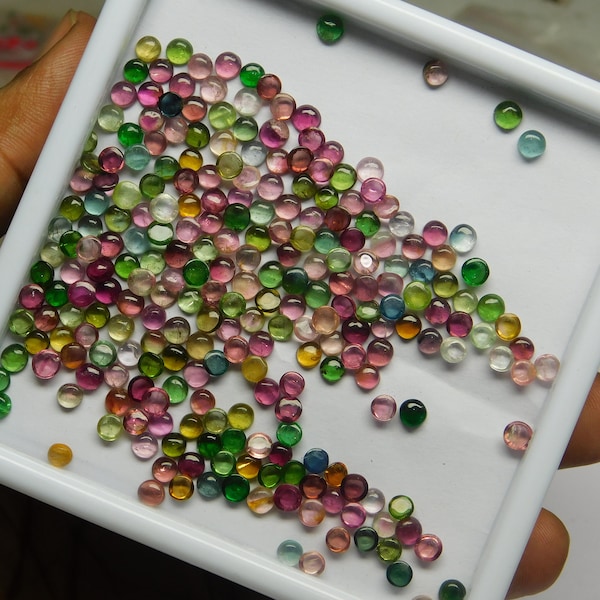 50 Pcs Natural Multi Tourmaline Round Cabochons: Wholesale Lot 3/4 mm Round Loose Gemstones