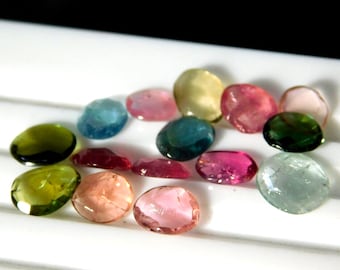 15 Pieces Natural Rose Cut Tourmaline 5.70 Cts Multi Color Faceted Tourmaline Slices Gemstones Lot