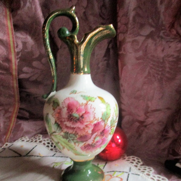 sweet little china hand painted antique ewer, poppy design, great crackle patina, shabby chic, small jug, B&K china, home decor