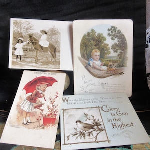 collection of 4 Victorian cards from 1800's, postcard, birthday, Christmas, excellent condition, scrapbooking, junk journals, collectible