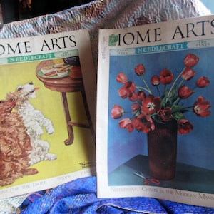 2 issues Home Arts Needlecraft magazines, 1938, lots of patterns, designs, instructions, illustrations, advertisements and more