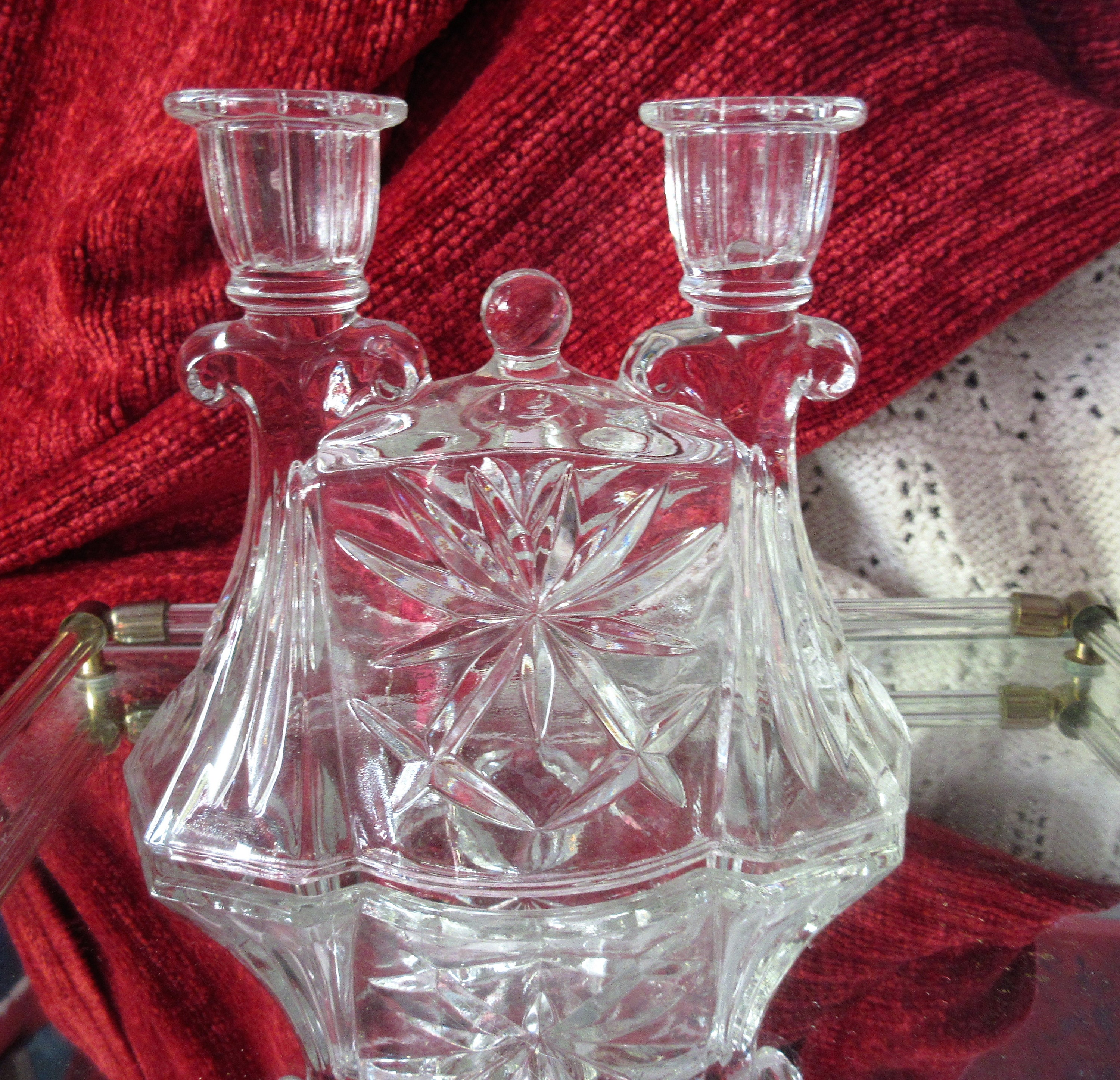 1940's pressed glass candlestick holder clear glass two Etsy