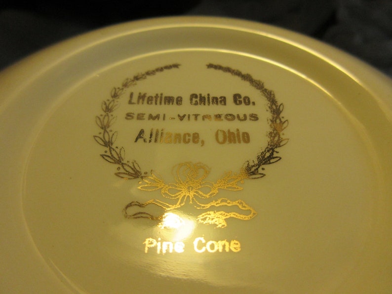 Lifetime China Co covered serving bowl and plate,1950/'s vintage cottage chic pinecone design retro kitchen madmen style Ohio