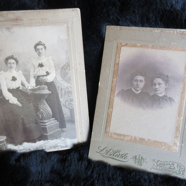 2 cabinet photos of same twins, 1880's, full body photo, head and shoulders photo, good condition, no info