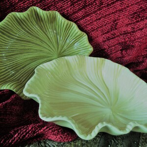 50s art pottery dishes,from California, shades of green, asymmetrical design, textured surface, mid century, madmen retro, super condition