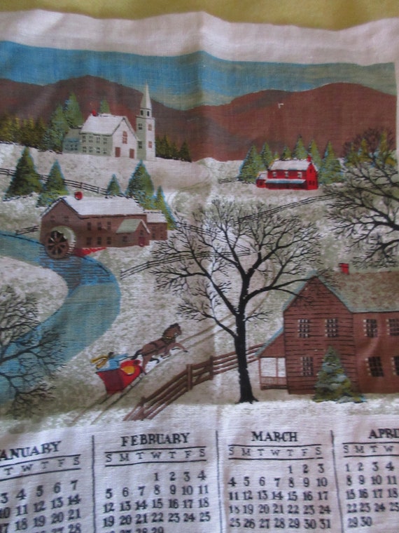 1984 Tea Towel, Calendar, Winter Scene With Sleigh and Horse, Village,  Linen, Never Used, Birthday Gift, Repurposing - Etsy