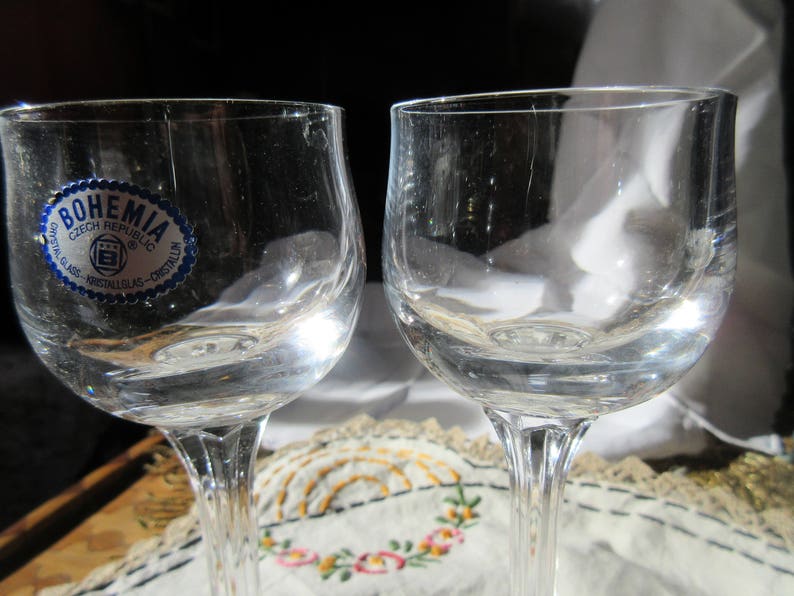 2 Crystal Liqueur Glasses Tall Stemmed Round Bowl Bohemia Etsy