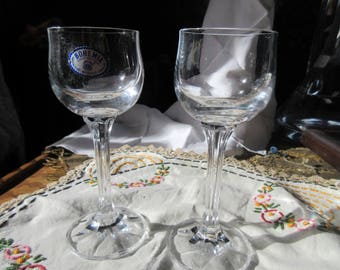 2 crystal liqueur glasses tall stemmed, round bowl, Bohemia, Czechoslovakia, 90s vintage, excellent condition, romantic evening, celebration