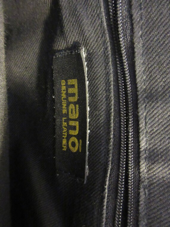 black leather handbag, top handle, brass closure,… - image 3