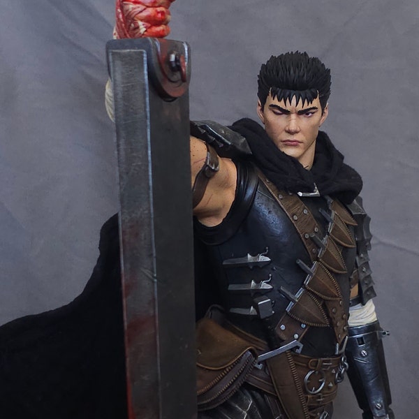 Guts From Berserk, Hand Painted Statue. Large 20 Inch Tall Figure With Cloth Cape. Manga and Anime Collectible.