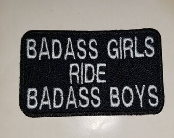 4 x 2 Iron-On BADASS GIRLS RIDE BADASS BOYS Saw-On Rayon PATCH 4 x 2 Iron-On BADASS GIRLS RIDE BADASS BOYS Saw-On Rayon PATCH