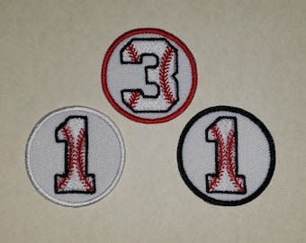 Baseball Number Patch, 3 Inch Round Embroidered Iron On