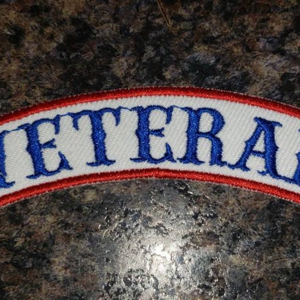 Veteran patch, small rocker, red white blue, motorcycle patches,  embroidered patch,  biker  patch, fun patches