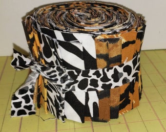 Animal print jelly rolls, precut quilt strips, 20 strips 2.5" x 44", cotton Quilting fabric